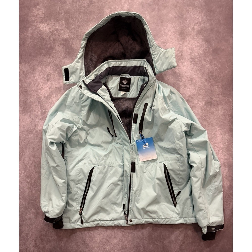 GEMYSE Women's XL Waterproof Ski Jacket Pastel Blue Mountain Snow Coat Hooded